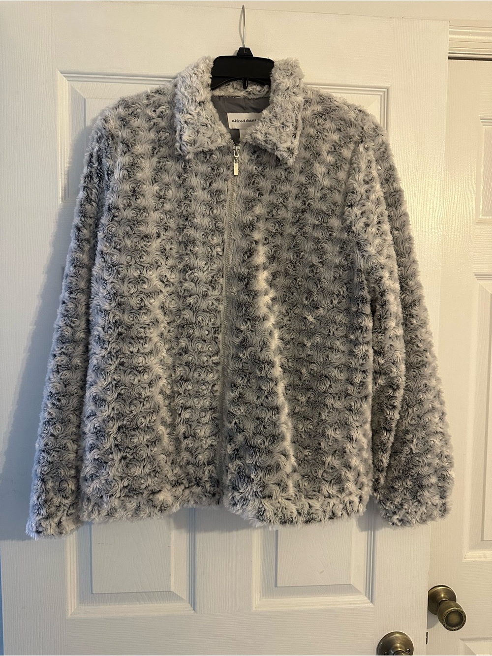 Alfred Dunner silver-gray Faux Fur Zip Teddy Jacket